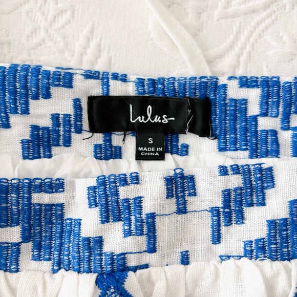 NWOT Lulus Mykonos Moment White and Blue Embroidered Linen Shift Mini Dress - Picture 4 of 5